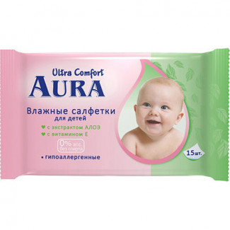 Влажные салфетки AURA Ultra Comfort Алоэ + Витамин Е для детей 15шт