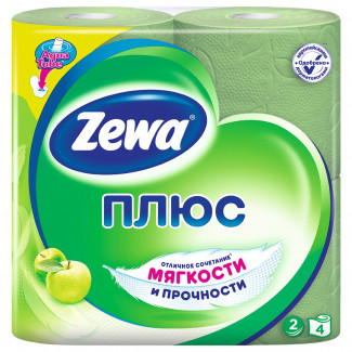 Туалетная бумага Zewa Plus 2-х слойная зелёная 4шт