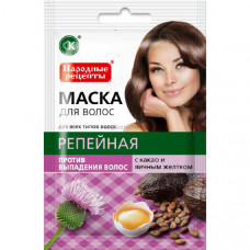 Маска для волос Народные рецепты Репейная с какао и яичным желтком против выпадения 30мл