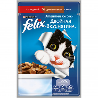 Корм для кошек Felix Двойная Вкуснятина говядина/птица 85г