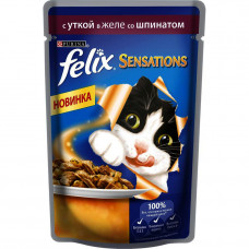Корм для кошек Felix Sensations утка в желе со шпинатом 85г