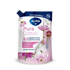 Жидкое мыло 2в1 д/рук и тела Aura Pure Cotton Хлопок и полевые цветы дой-пак 450мл