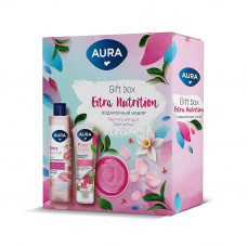 Набор Aura Beauty Extra Nutrition Гель д/душа Слив ваниль и Пион 250мл+Крем д/рук 75мл 2022